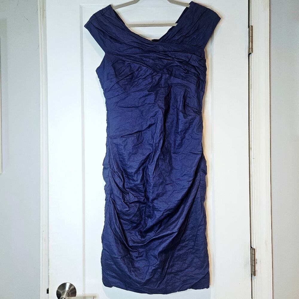 Nicole Miller NWT Blue Ruched Sheath Cocktail Dress Size 12
